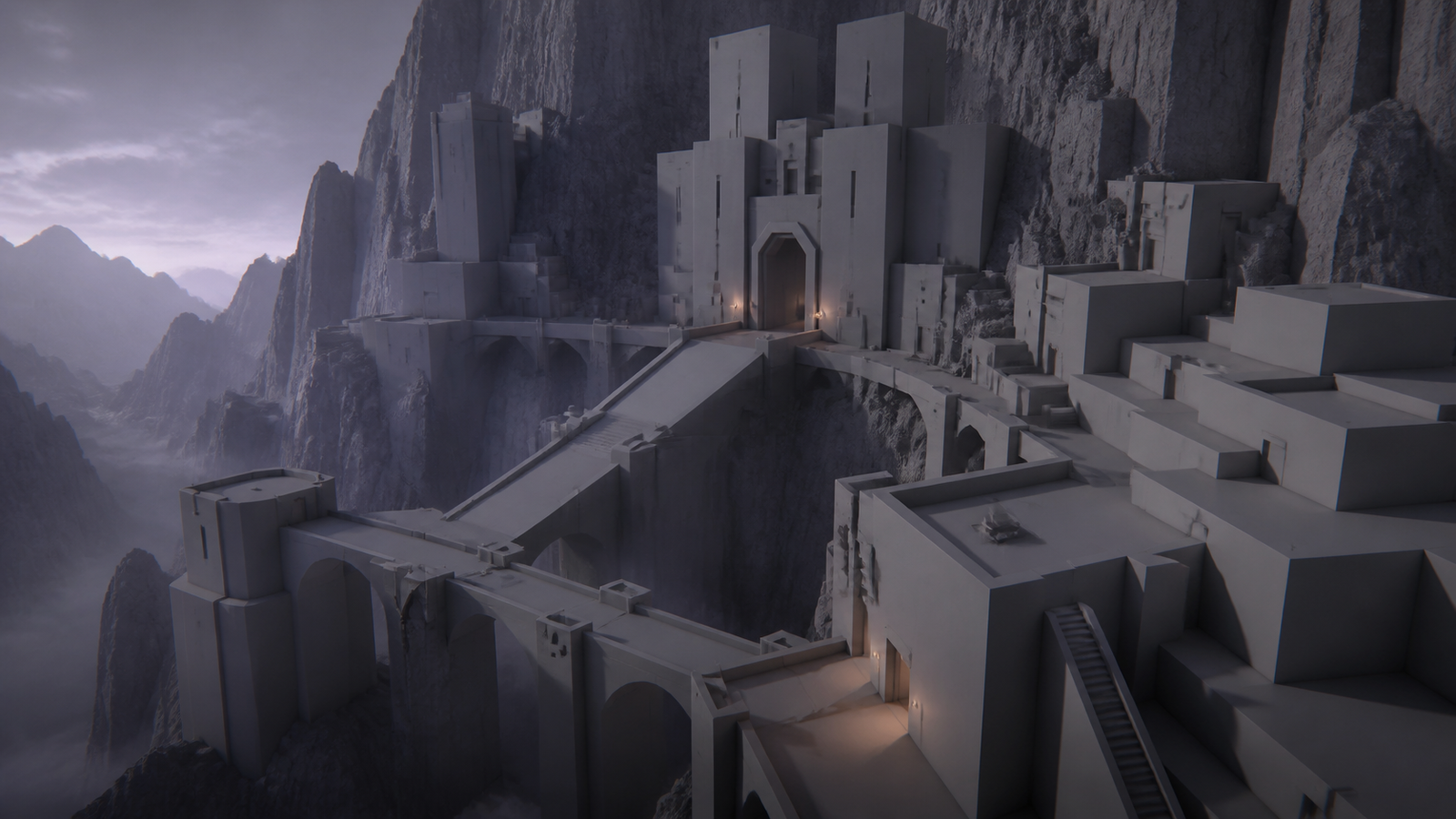 Phase 1: Environment blockout for a cliffside settlement